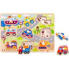 Tooky Toy – Puiset Montessori-palapeli: kulkuneuvot, nupilliset osat yhdistämiseen