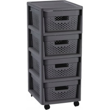 Curver byrå på hjul med 4 perforerade lådor, 11 l, Infinity, 30 × 36 × 69 cm, mörkgrå