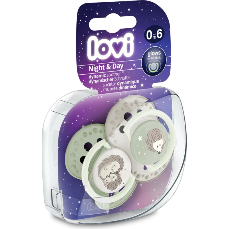 Lovi 22/929 Dynaaminen silikonitutti 0–6 kk, 2 kpl, Night&Day Siili