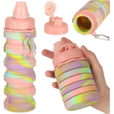 Taitettava silikoninen urheiluvesipullo kahvalla, 500 ml, sateenkaaren väreissä