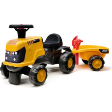 Falk ajettava JCB Fastrac traktori peräkärryllä, lapiolla ja haravalla, 1–3 vuotta