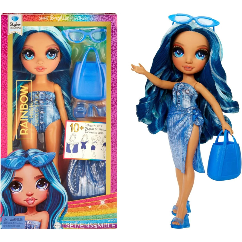 Rainbow High 507307-EUC Rainbow High Swim & Style  Fashion Doll- Skyler (Blue)