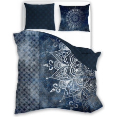Vuodevaatesetti 140 × 200 + 70 × 90 cm, Pure Sateen Mandala 001, tummansininen satiinipuuvilla