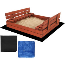 Springos Sandbox with lid and benches Springos SBP120SET02 120x120 cm impregnated wood, with tarpaulin and ground sheet