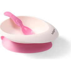 BABYONO Bļoda ar karoti un piesūcekni 230ml 6m+, 1077/02 pink