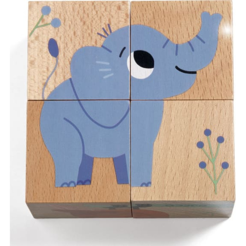 DJECO Koka puzle - 4 koka kubi - Savvaļa DJ01904