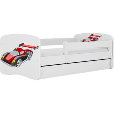 KOCOT KIDS gulta bez atvilktnes ar matraci BABYDREAMS white Racing car 140x70cm