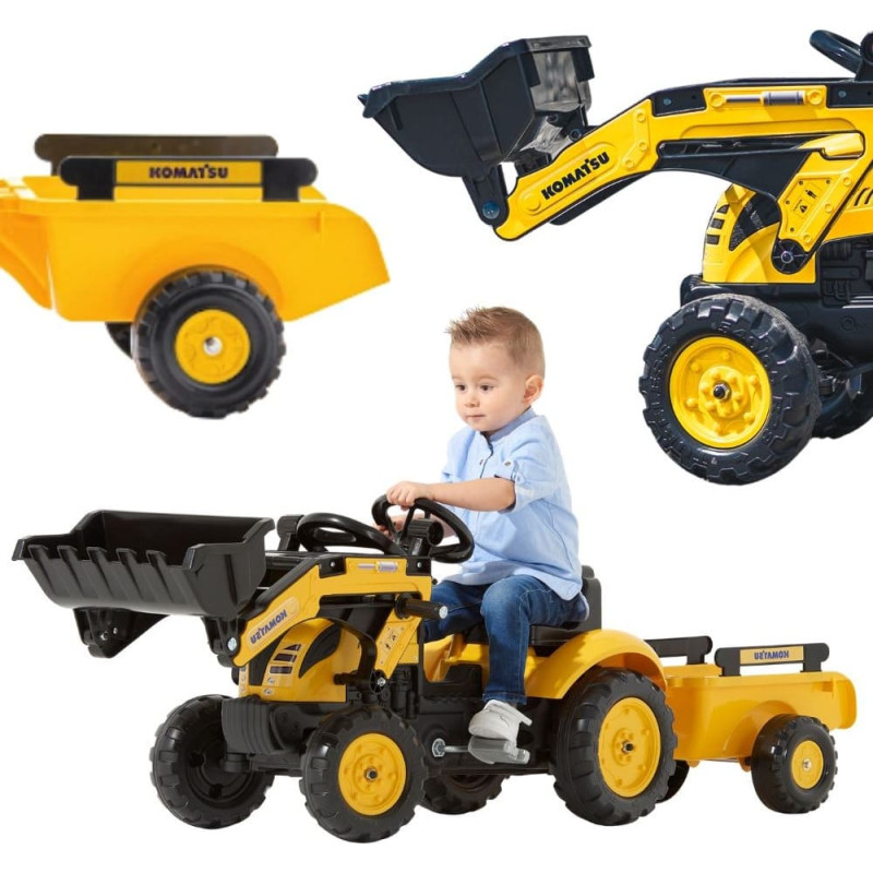 Falk traktor Komatsu kopa ja käruga, kollane