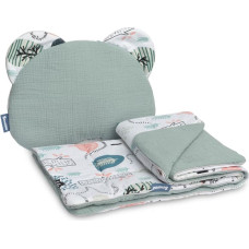 Sensillo MUSLIN PUSHCHAIR SET - HEDGEHOG EMERALD