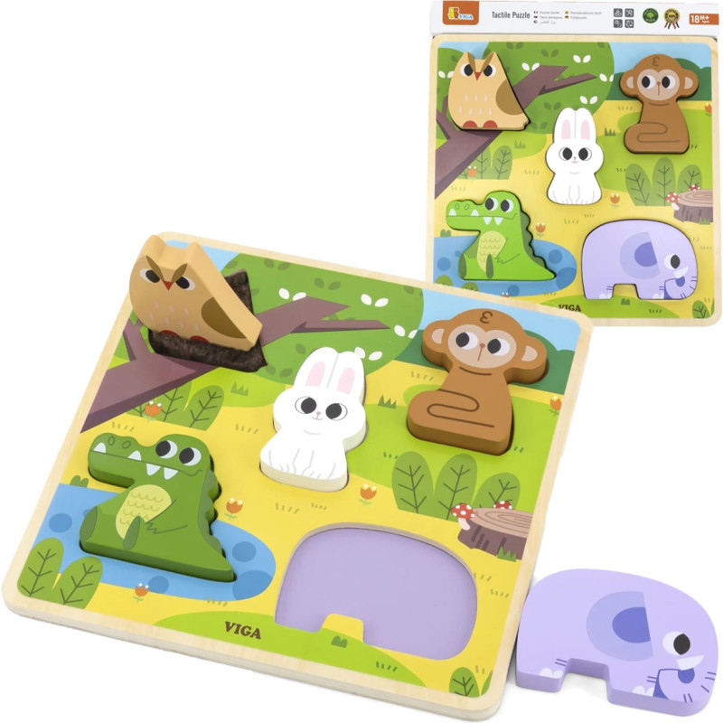 Viga Drewniana Układanka Puzzle Zwierzątka Las do Dopasowania