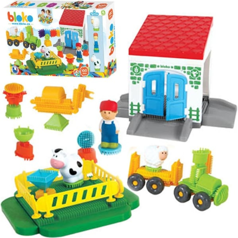 Mochtoys Klocki Jeżyki Pin Bricks FARMA w Kartonie 100 el. + 3 Figurki
