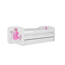 KOCOT KIDS gulta ar atvilktni un matraci BABYDREAMS white Princess on horse 180x80cm