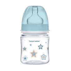 CANPOL BABIES Wide Neck EasyStart Newborn Baby PP pudelīte 120ml ar platu kaklu un silikona knupīti 0m+, 35/216 zila ATLAIDE