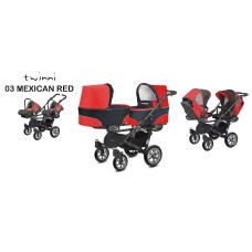 BABYACTIVE TWINNY CLASSIC dvīņu rati 3in1 Mexican Red - 03 sarkans un melns rāmis