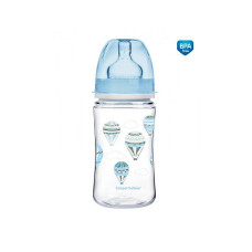 CANPOL BABIES EasyStart IN THE CLOUDS PP antikoliku pudelīte ar platu kaklu 240ml 3m+ 35/225 blue