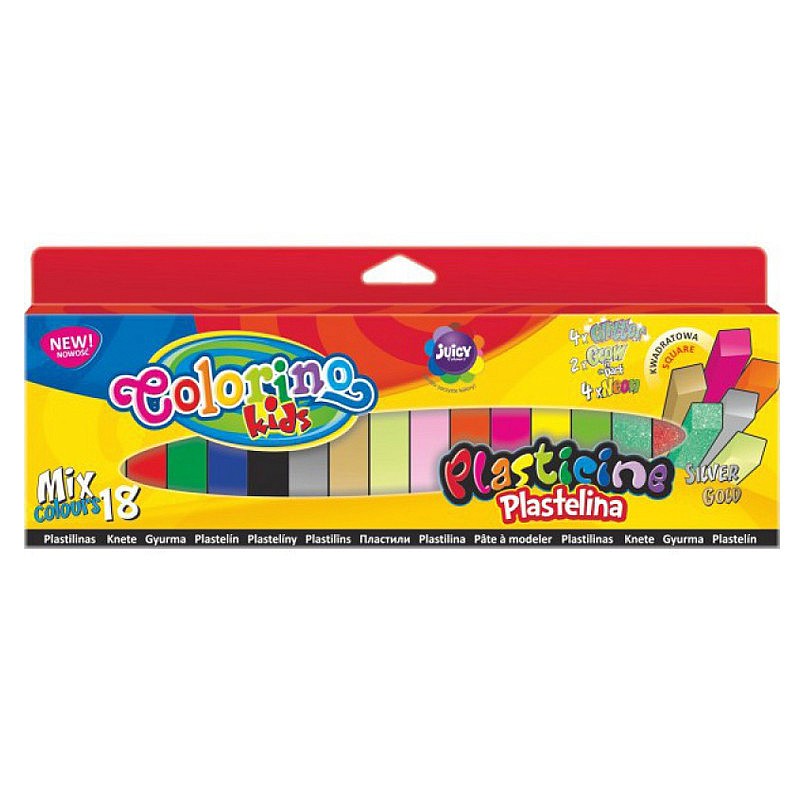 COLORINO CREATIVE Plastilīns 18 krāsas (jauktas krāsas zelts, sudrabs, spīdīgs, neons, mirdzošs + 6 galvenās krāsas), 57424PTR