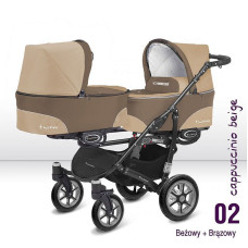 BABYACTIVE TWINNY CLASSIC dvīņu rati Cappuccino - 02 brūns/bēšs un melns rāmis