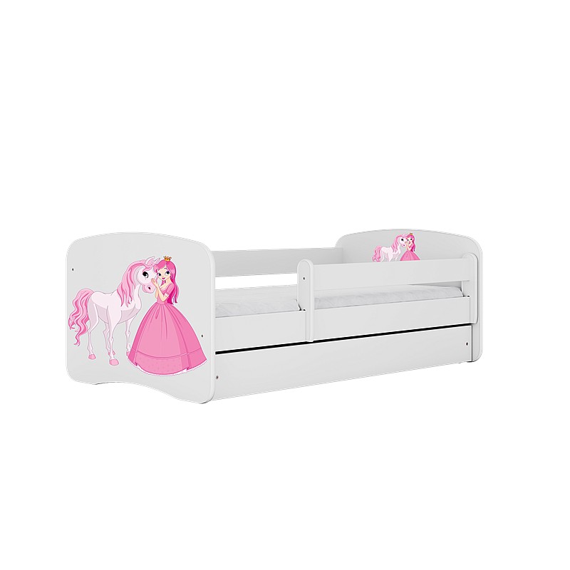 KOCOT KIDS gulta ar atvilktni un matraci BABYDREAMS white Princess horse 140x70cm