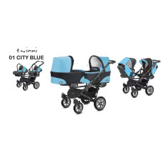 BABYACTIVE TWINNY CLASSIC dvīņu rati 3in1 Citi Blue - 01 gaiši zils un melns rāmis