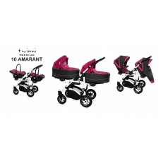 BABYACTIVE TWINNY PREMIUM dvīņu rati 3in1 AMARANT, 10 balts rāmis