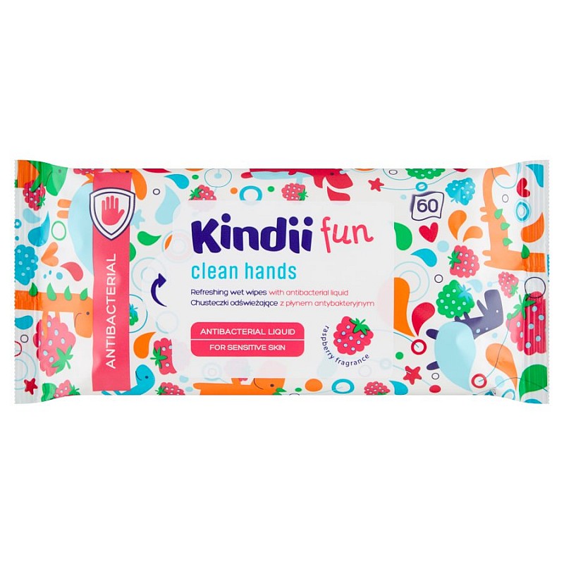 KINDII Fun Mitrās salvetes rokam ar antibakteriālo šķidrumu 60gb.