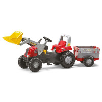 ROLLY TOYS pedāļu traktors-iekrāvējs ar piekabi Rolly Junior RT 811397 sarkans