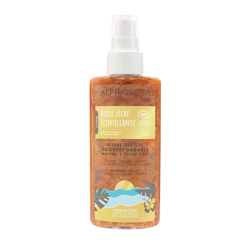 ALPHANOVA SUN organiskā mitrinošā sausā eļļa ar monoi ziedu aromātu, 125 ml ASUNHSS