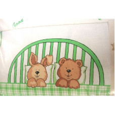 KIECZMERSKI SLEEPY BEAR AND RABBIT gultas veļas komplekts no 4 daļām 135x100cm - 360cm zaļš