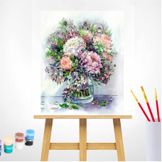 TSVETNOY Gleznošanas komplekts pēc numuriem 40x50cm Bouquet with peonies and herbs in lilac colors, MG2061e