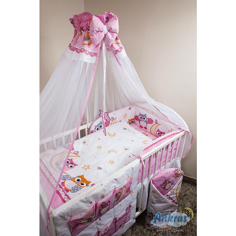 ANKRAS OWLS gultas veļas komplekts no 4 daļām 120x90cm - 180cm - rozā IZPĀRDOŠANA