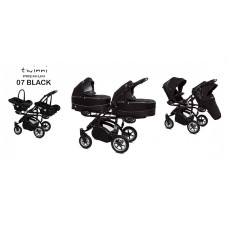 BABYACTIVE TWINNY PREMIUM dvīņu rati 3in1 BLACK, 07 melns rāmis