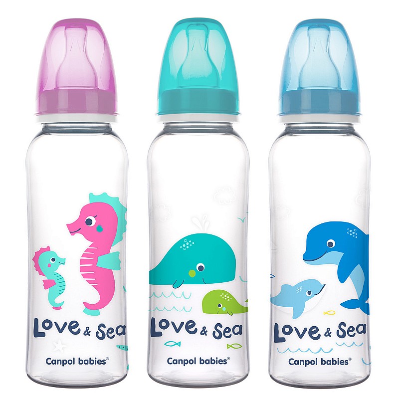 CANPOL BABIES pudelīte 250ml ar silikona knupīti 3m+ Love and Sea 59/400 ATLAIDE