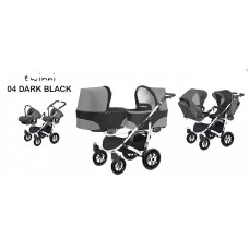 BABYACTIVE TWINNY CLASSIC dvīņu rati 3in1 Dark Black - 04 melns ar baltu rāmi