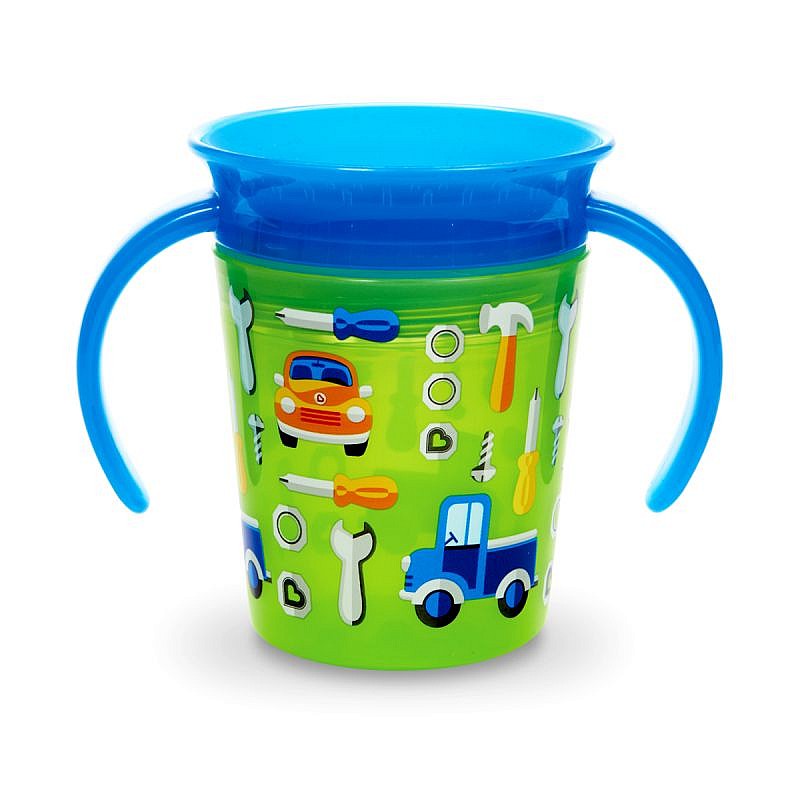 MUNCHKIN MIRACLE DECO Mācību krūzīte 360* ar rokturiem 6m+, 012294 - Green Car