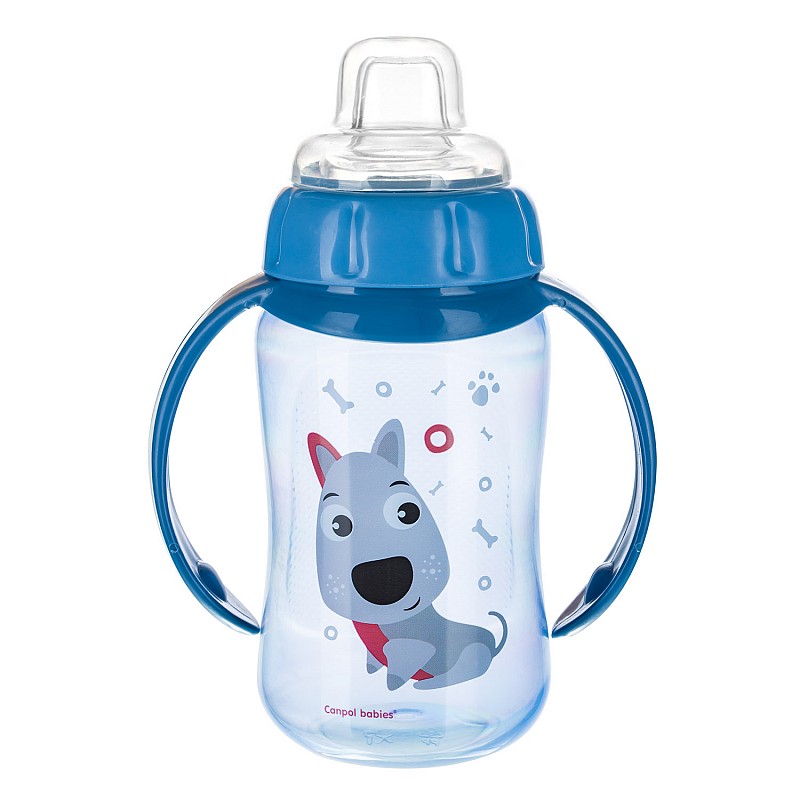 CANPOL BABIES Cute animals mācību krūzīte ar mīkstu uzgali 320ml 6m+ 56/512 zils ATLAIDE