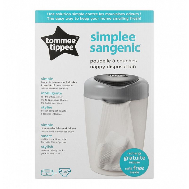 Tommee Tippee Spainis autiņbiksītēm Simple Sangenic, pelēks