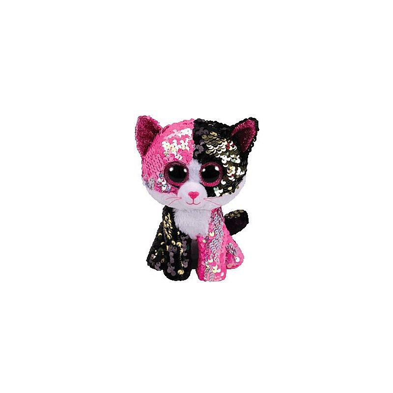 TY Flippables Mīkstā rotaļlieta MALIBU PINK BLACK SEQUIN CAT reg 24cm, TY3430