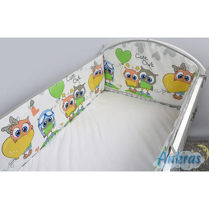 ANKRAS OWLS AND HEARTS Apmalīte gultiņai 360cm, grey IZPĀRDOŠANA