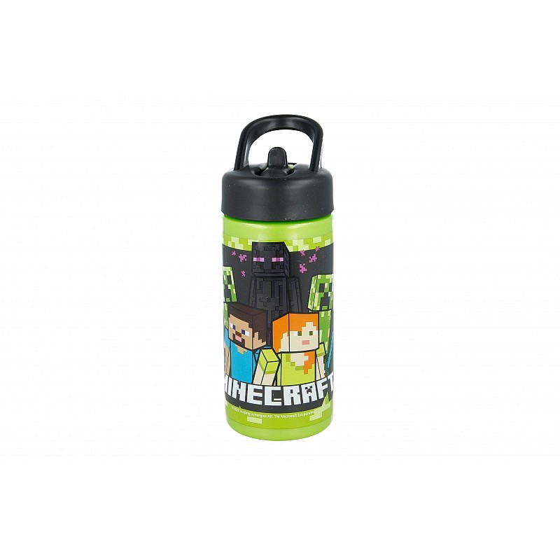 STOR MINECRAFT Plastmasas dzeramā ūdens pudele ar salmiņu, 410 ml