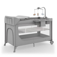 Kinderkraft matkasänky LEODY UP, harmaa, lisävarusteilla