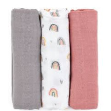 Petite&Mars 415362 bambumusliinivaippojen setti, 3 kpl, 68 x 68 cm, Rose Rainbows