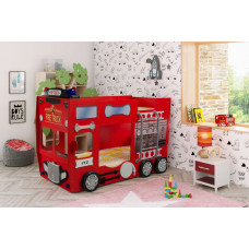 PLASTIKO divstāvu gulta ar matračiem 190x90cm Fire Truck Double sarkans
