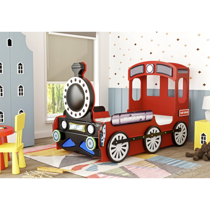 PLASTIKO gulta ar matraci 190x90cm Lokomotive sarkans