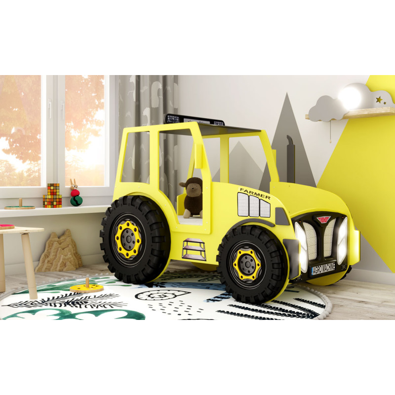 PLASTIKO gulta ar matraci 180x90cm TRACTOR dzeltens
