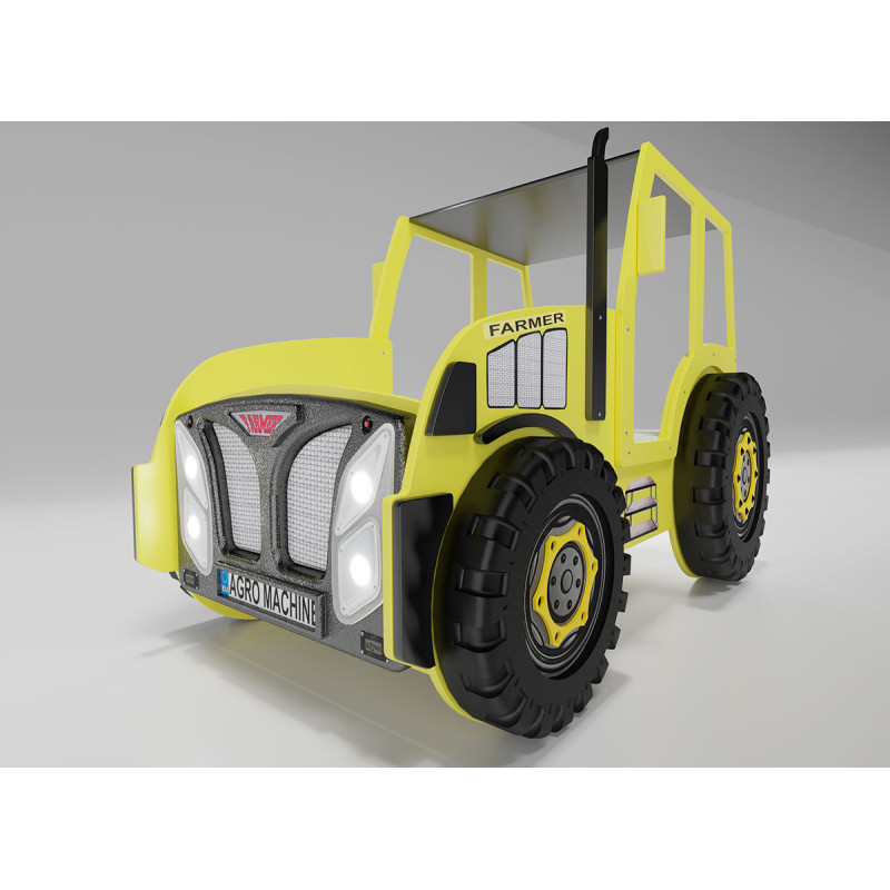 PLASTIKO gulta ar matraci 180x90cm TRACTOR dzeltens